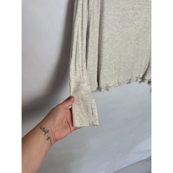 We The Free Shirt Women's Small Oatmeal Off White Cream Waffle Knit Scoop Neck - Picture 3 of 4